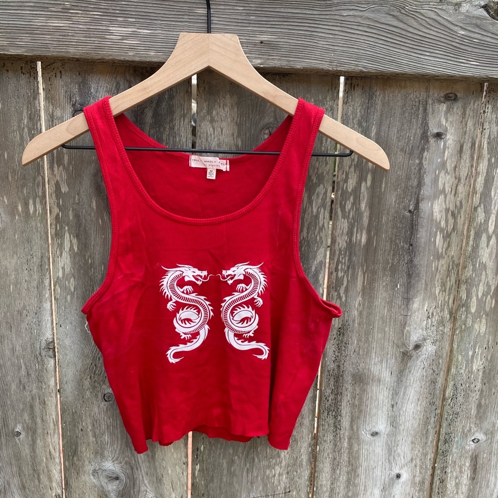Cropped red dragon cami tank, Size M